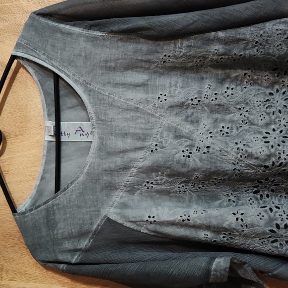 Pretty Angel Graphite Linen Blend Layered Top Eyelet Shabby Chic Lagenlook Sz XL - Picture 2 of 10